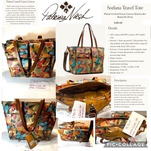 $189 NEW Patricia Nash Sorlana Canvas Travel Tote Watercolor Butterfly Print